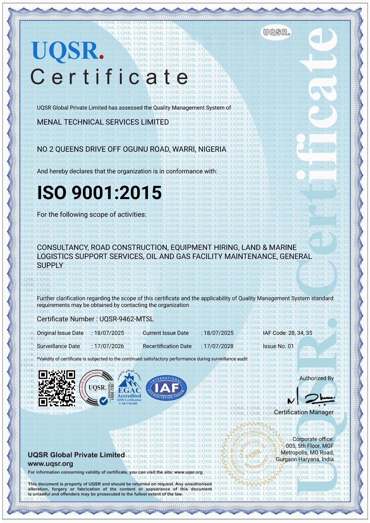 ISO 9001:2015 Certificate
